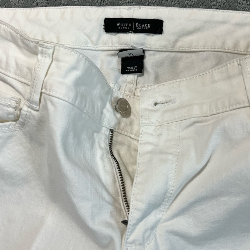 White House Black Market white jeans with jewel stone adorned back pockets - Picture 5 of 9